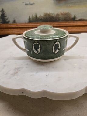 Vintage Colonial Homestead Green/Cream Sugar Bowl